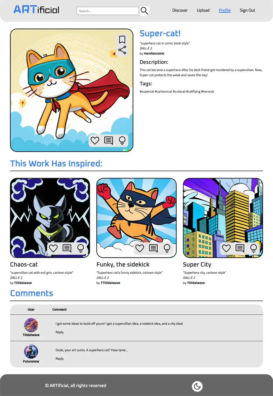 ARTificial website example page