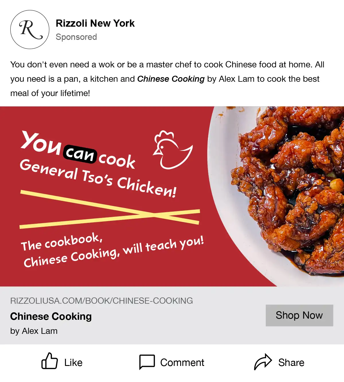 Chinese Cooking book Facebook post