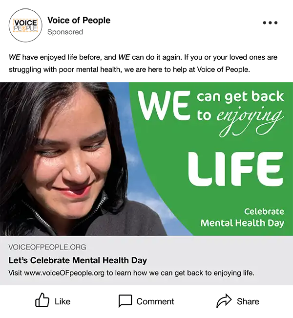 Mental health Facebook post