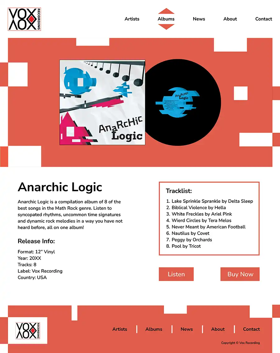 Vox Recording website album page